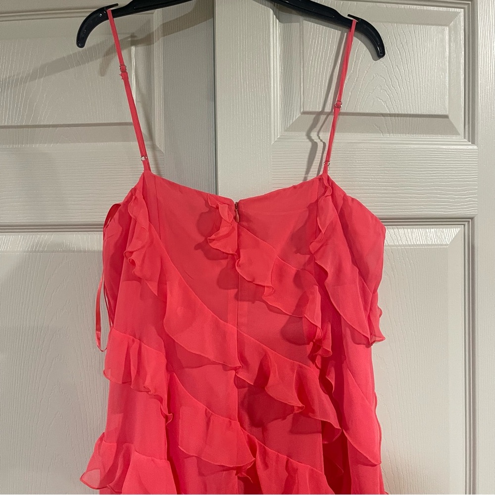 Gianni Bini NWT Taylor Chiffon Coral Watermelon Ruffle Dress Spaghetti Straps 12 - Picture 9 of 16